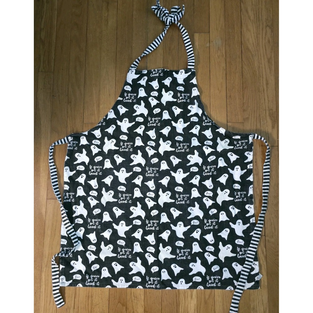 Glow In The Dark Halloween Ghost Apron If You've Got It Haunt It Black Cotton